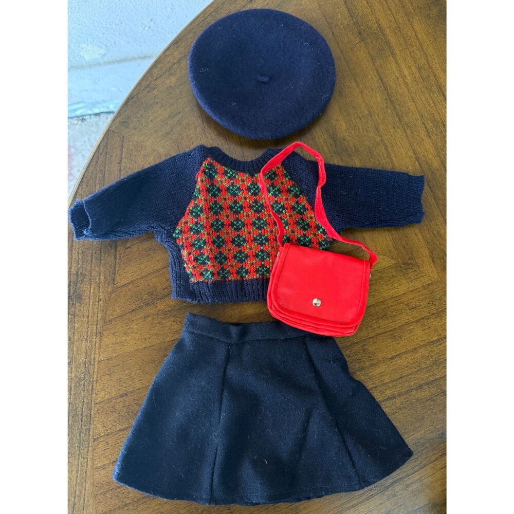 Stylish Doll Outfit with Red and Navy Accents